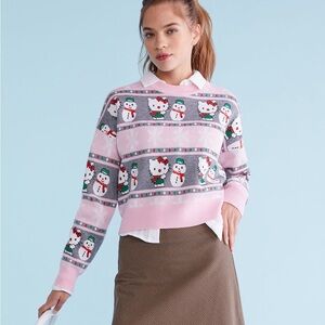 Aeropostale Pink and Gray Hello Kitty Women's Sweater